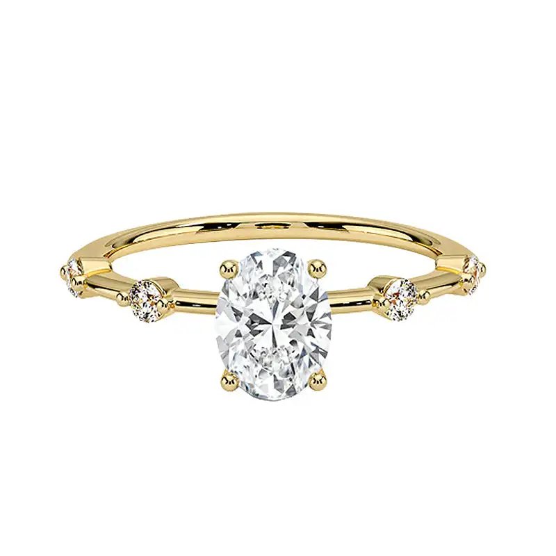 Gold-Plated Oval-Cut 5A White Cubic Zirconia Ring in 925 Silver Engagement Ring