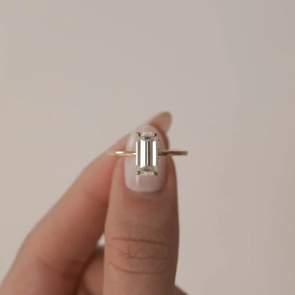 Elegant Emerald-Cut 5A White Cubic Zirconia Gold-Plated 925 Silver Ring on thumb