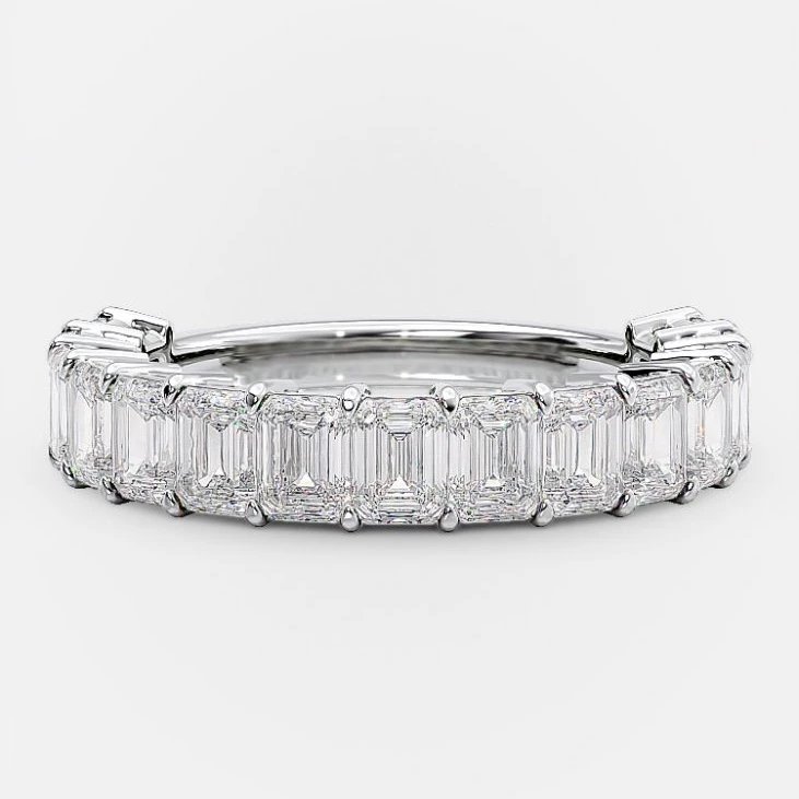 Emerald-Cut 925 Silver Rhodium-Plated Stacking Ring with 5A White Cubic Zirconia