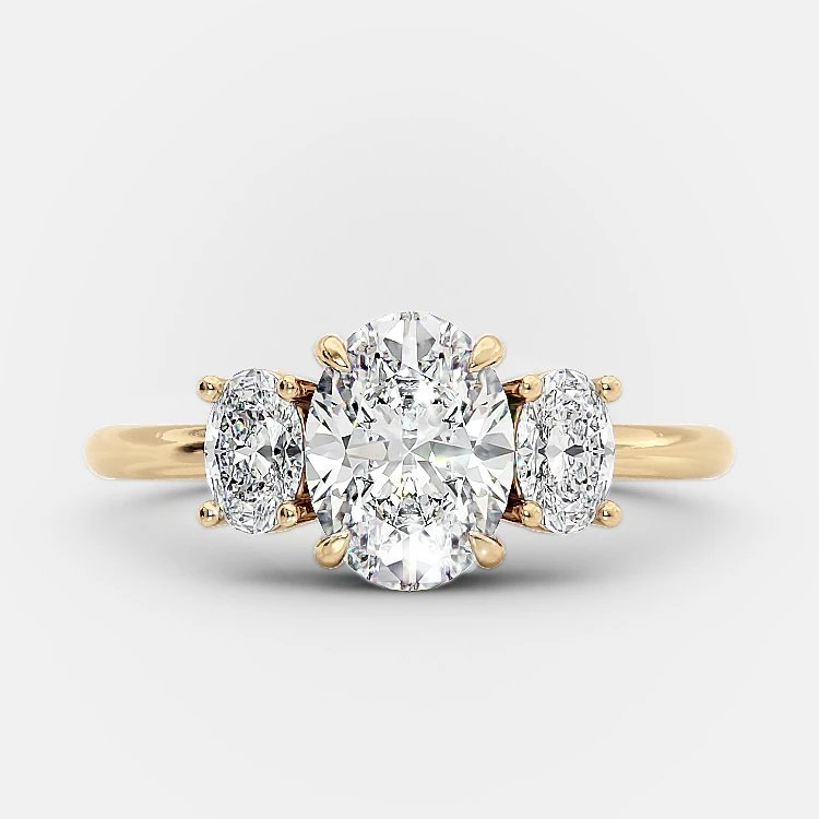 Elegant Three-Stone Oval-Cut 5A White Cubic Zirconia Ring in Gold-Plated 925 Silver