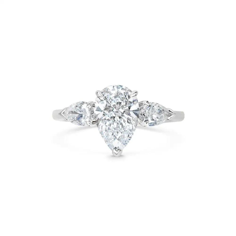 Pear-Cut 5A White Cubic Zirconia 925 Silver Ring with Rhodium Plating